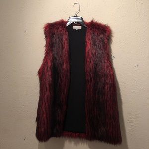 WAYF Red Faux Fur Vest